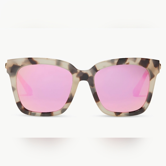 New DIFF Bella Sunglasses Cream Tortoise with Pink Mirror Lenses - Picture 3 of 16